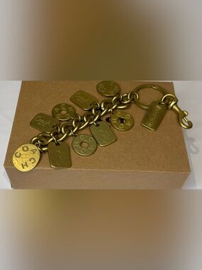 Coach Solid Brass Logo Disc and Tag Bag Charm Keychain